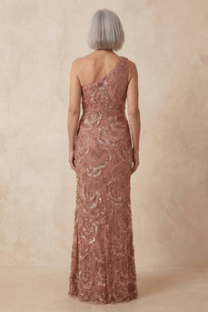 Sparkly Mermaid Desert Rose Floral One Shoulder Long Mother of the Bride Dress