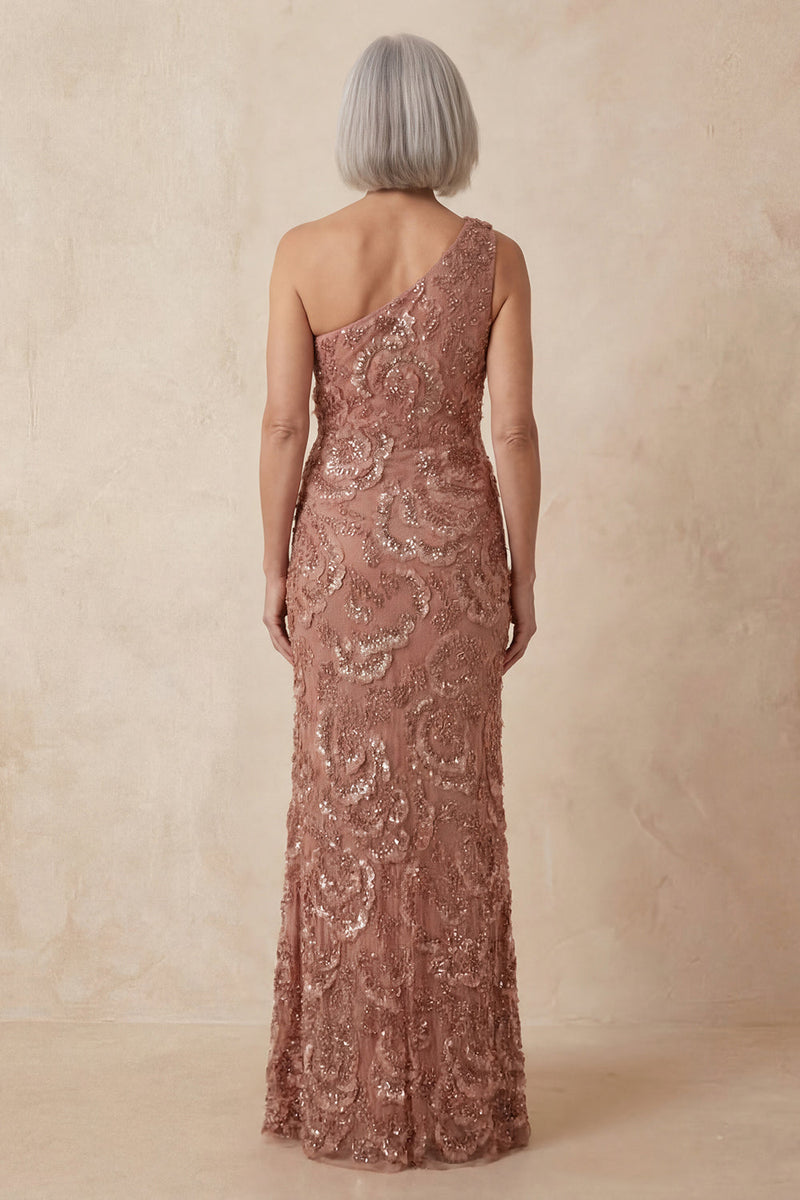 Load image into Gallery viewer, Sparkly Mermaid Desert Rose Floral One Shoulder Long Mother of the Bride Dress