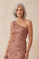 Load image into Gallery viewer, Sparkly Mermaid Desert Rose Floral One Shoulder Long Mother of the Bride Dress