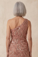 Load image into Gallery viewer, Sparkly Mermaid Desert Rose Floral One Shoulder Long Mother of the Bride Dress