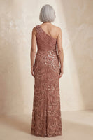 Load image into Gallery viewer, Sparkly One Shoulder Desert Rose Long Mother of the Bride Dress with Flowers