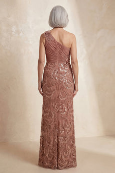 Sparkly One Shoulder Desert Rose Long Mother of the Bride Dress with Flowers