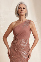 Load image into Gallery viewer, Sparkly One Shoulder Desert Rose Long Mother of the Bride Dress with Flowers