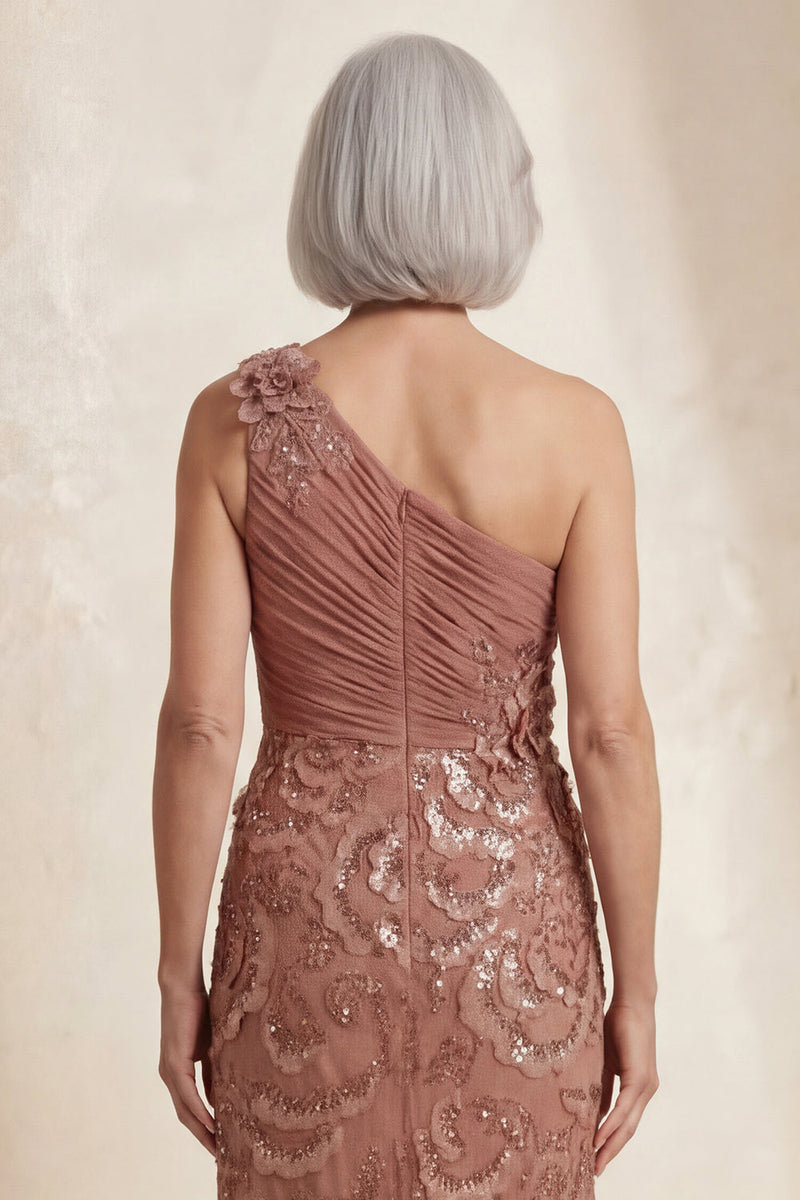 Load image into Gallery viewer, Sparkly One Shoulder Desert Rose Long Mother of the Bride Dress with Flowers