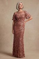 Load image into Gallery viewer, Sparkly Desert Rose Beaded Boat Neck Floral Mother of the Bride Dress