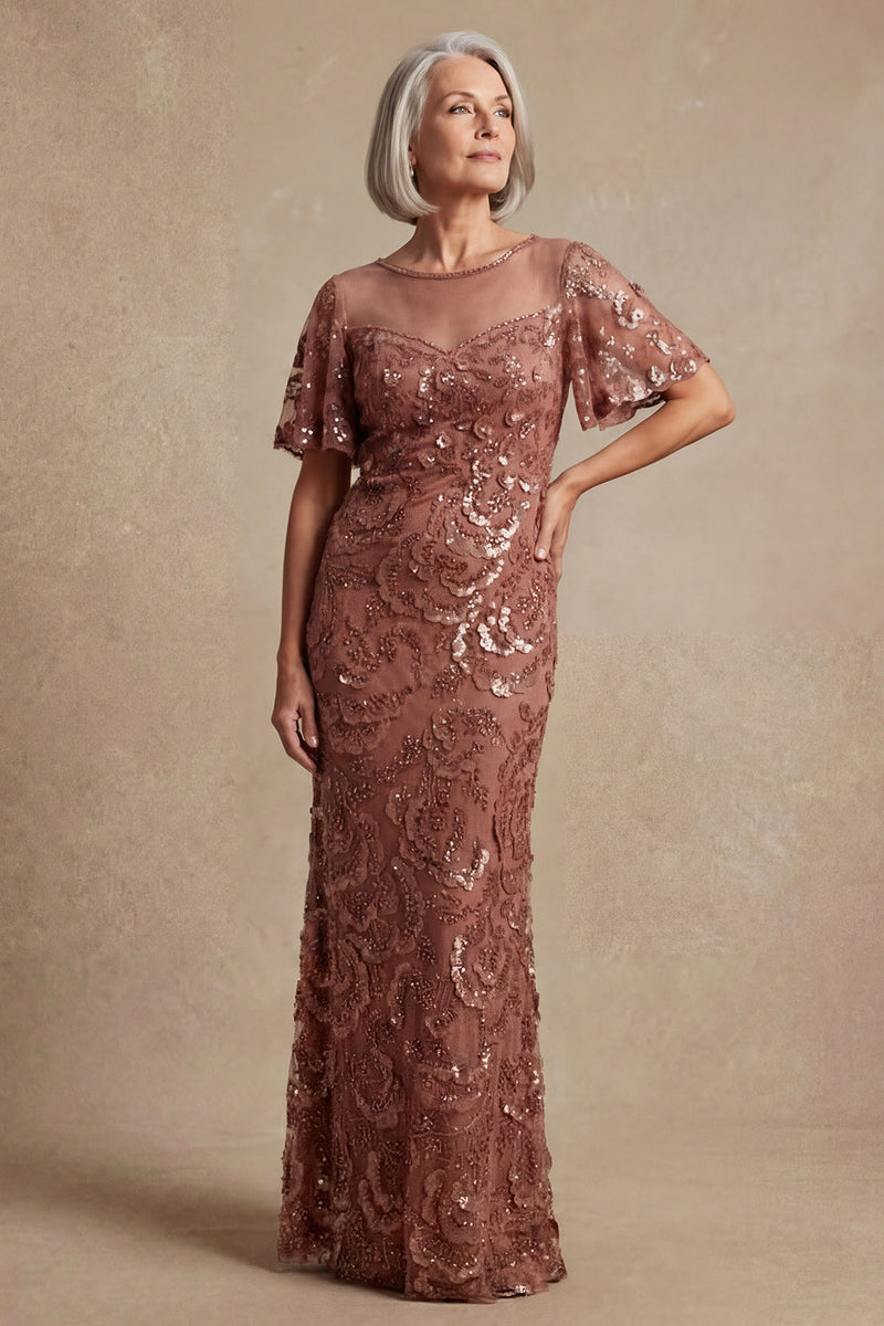 Load image into Gallery viewer, Sparkly Desert Rose Beaded Boat Neck Floral Mother of the Bride Dress