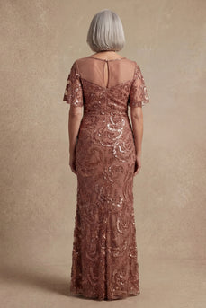 Sparkly Desert Rose Beaded Boat Neck Floral Mother of the Bride Dress