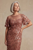 Load image into Gallery viewer, Sparkly Desert Rose Beaded Boat Neck Floral Mother of the Bride Dress
