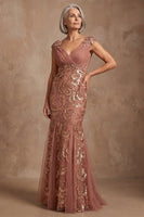 Load image into Gallery viewer, Sparkly Desert Rose Beaded V Neck Floral Mother of the Bride Dress