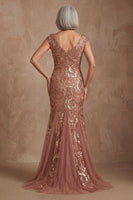 Load image into Gallery viewer, Sparkly Desert Rose Beaded V Neck Floral Mother of the Bride Dress