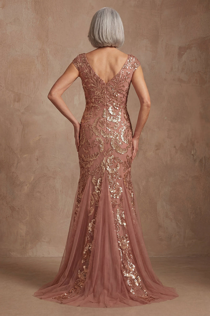 Load image into Gallery viewer, Sparkly Desert Rose Beaded V Neck Floral Mother of the Bride Dress