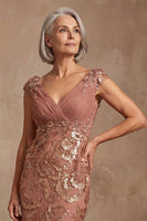 Load image into Gallery viewer, Sparkly Desert Rose Beaded V Neck Floral Mother of the Bride Dress