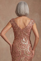 Load image into Gallery viewer, Sparkly Desert Rose Beaded V Neck Floral Mother of the Bride Dress