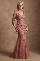 Load image into Gallery viewer, Navy Floral Mermaid Lace Long Beaded Mother of the Bride Dress with Sleeves