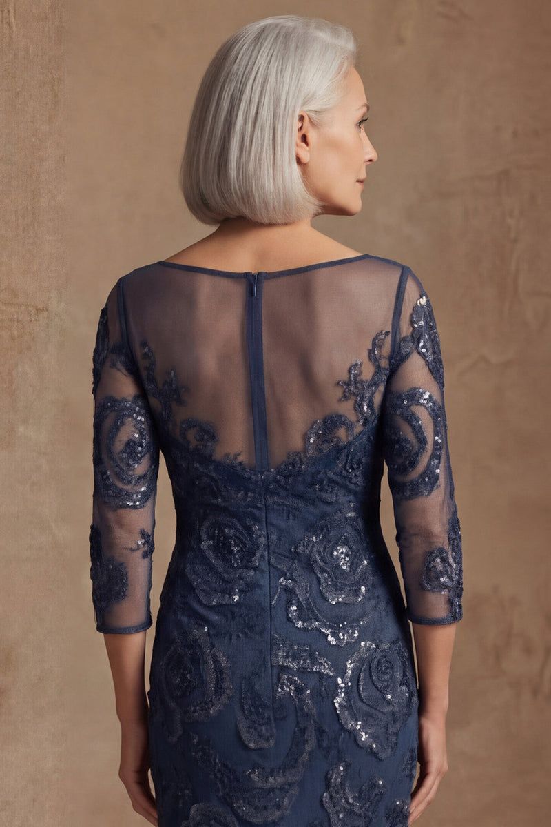 Load image into Gallery viewer, Navy Floral Mermaid Lace Long Beaded Mother of the Bride Dress with Sleeves