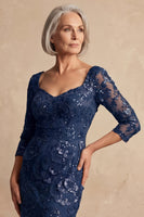 Load image into Gallery viewer, Sparkly Navy Floral Long Sleeves Mother of the Bride Dress