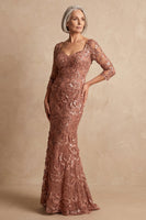 Load image into Gallery viewer, Sparkly Navy Floral Long Sleeves Mother of the Bride Dress