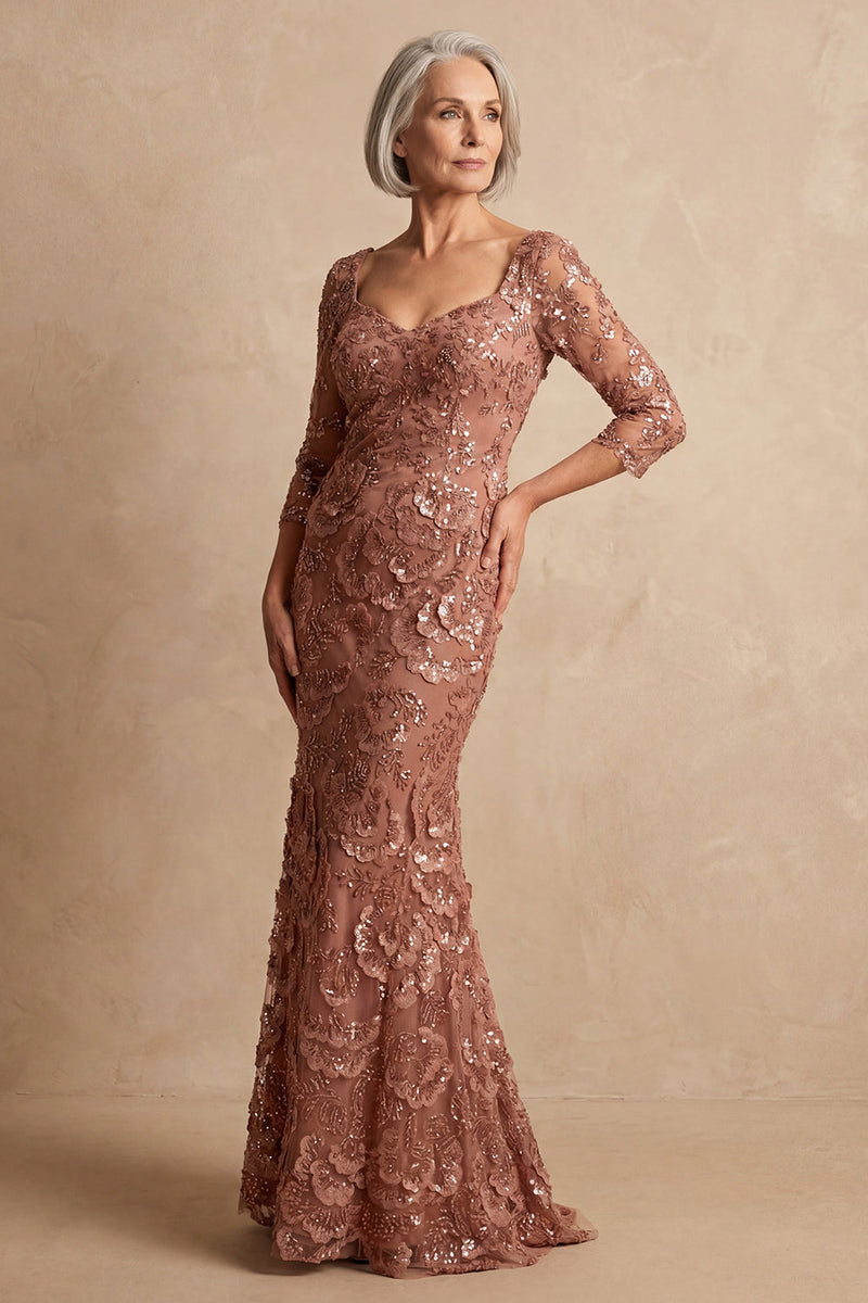 Load image into Gallery viewer, Sparkly Navy Floral Long Sleeves Mother of the Bride Dress