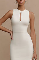 Load image into Gallery viewer, Simple White Bodycon Midi Keyhole Graduation Dress