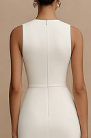 Load image into Gallery viewer, Simple White Bodycon Midi Keyhole Graduation Dress