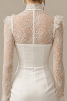 Load image into Gallery viewer, White Bodycon Ruffled Short High Neck Graduation Dress with Sleeves