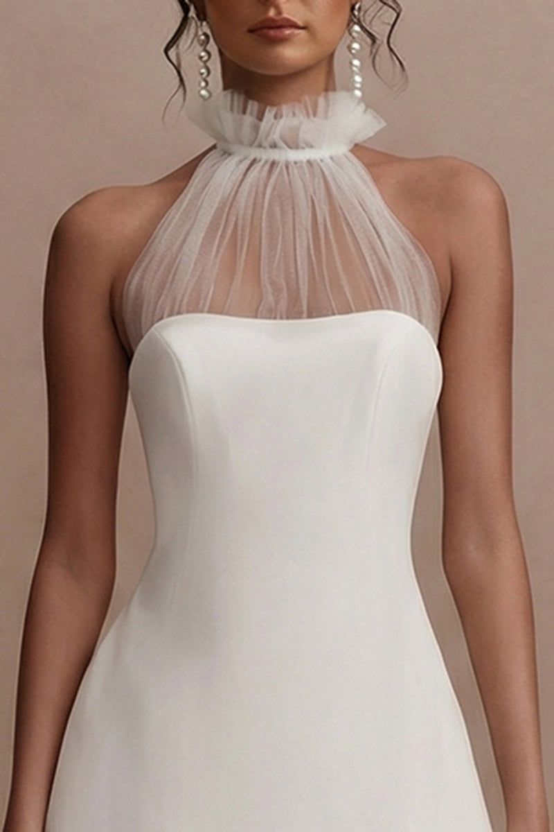 Load image into Gallery viewer, White Short Halter A Line Graduation Dress with Ruffles