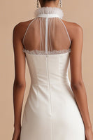 Load image into Gallery viewer, White Sheath Ruffled Round Neck Maxi Engagement Dress