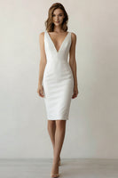 Load image into Gallery viewer, White Bodycon V Neck Short Graduation Dress