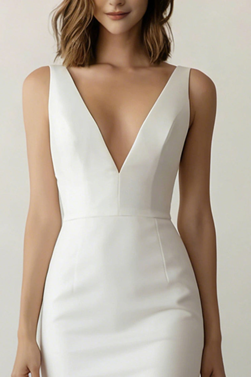 Load image into Gallery viewer, White Bodycon V Neck Short Graduation Dress