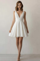 Load image into Gallery viewer, White A Line V Neck Short Graduation Dress