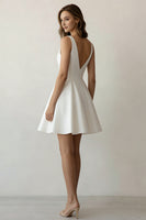 Load image into Gallery viewer, White A Line V Neck Short Graduation Dress