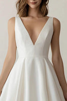 Load image into Gallery viewer, White A Line V Neck Short Graduation Dress