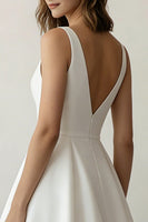 Load image into Gallery viewer, White A Line V Neck Short Graduation Dress