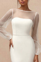 Load image into Gallery viewer, White Mermaid Long Bateau Neck Engagement Dress with Sleeves
