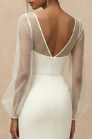 Load image into Gallery viewer, White Mermaid Long Bateau Neck Engagement Dress with Sleeves