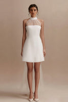 Load image into Gallery viewer, White A Line Short Engagement Dress with Cape