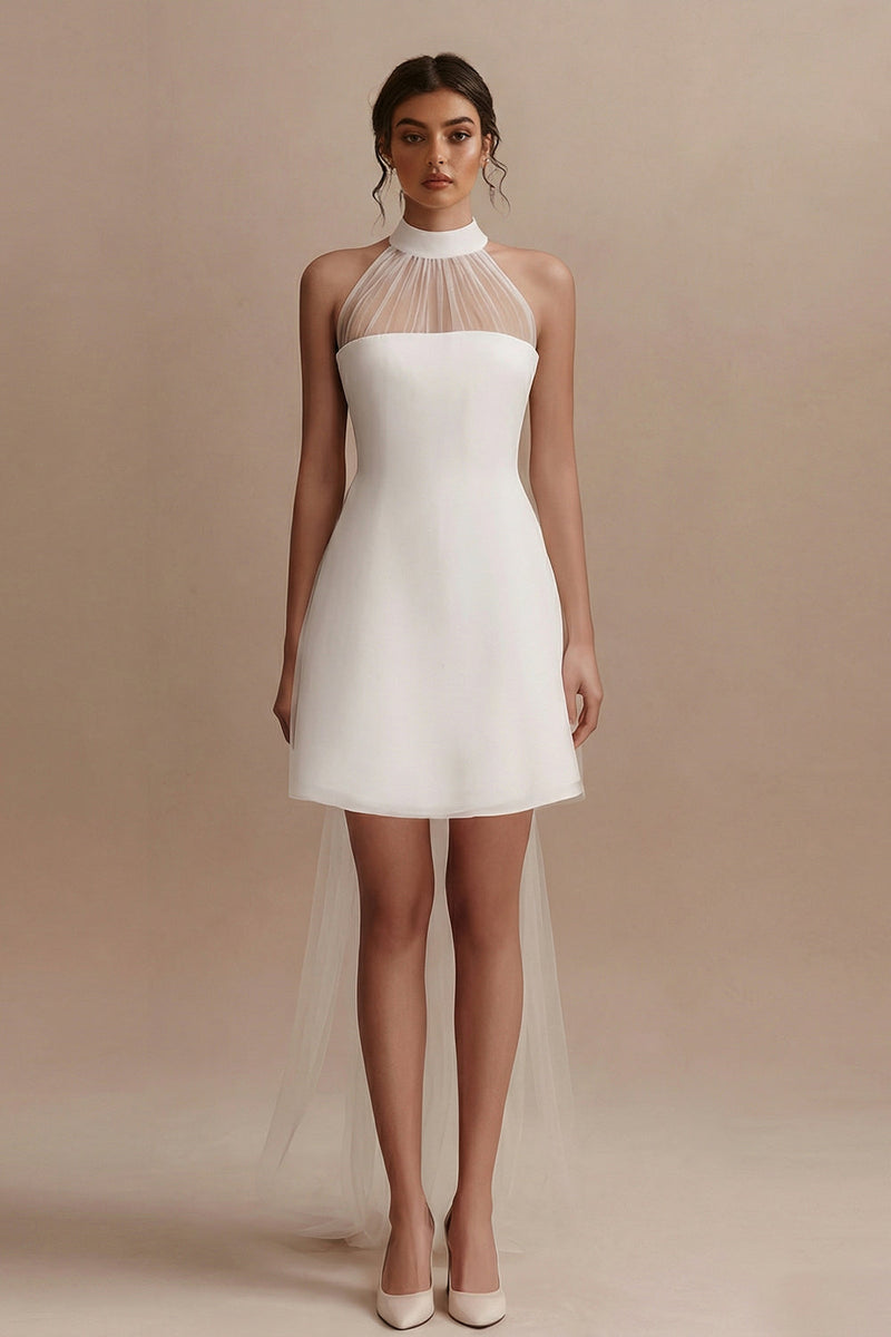 Load image into Gallery viewer, White A Line Short Engagement Dress with Cape