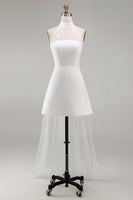 Load image into Gallery viewer, White A Line Short Engagement Dress with Cape