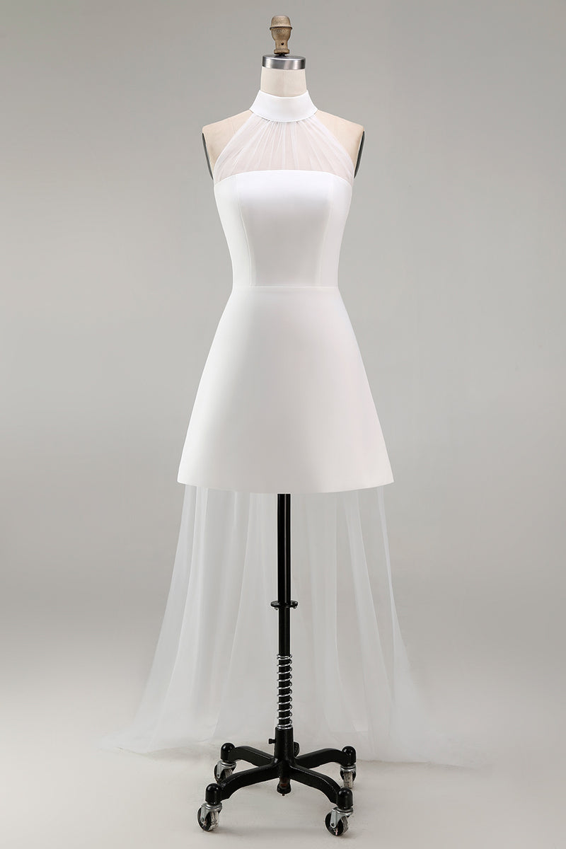 Load image into Gallery viewer, White A Line Short Engagement Dress with Cape