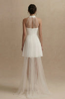 Load image into Gallery viewer, White A Line Short Engagement Dress with Cape