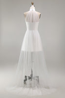Load image into Gallery viewer, White A Line Short Engagement Dress with Cape
