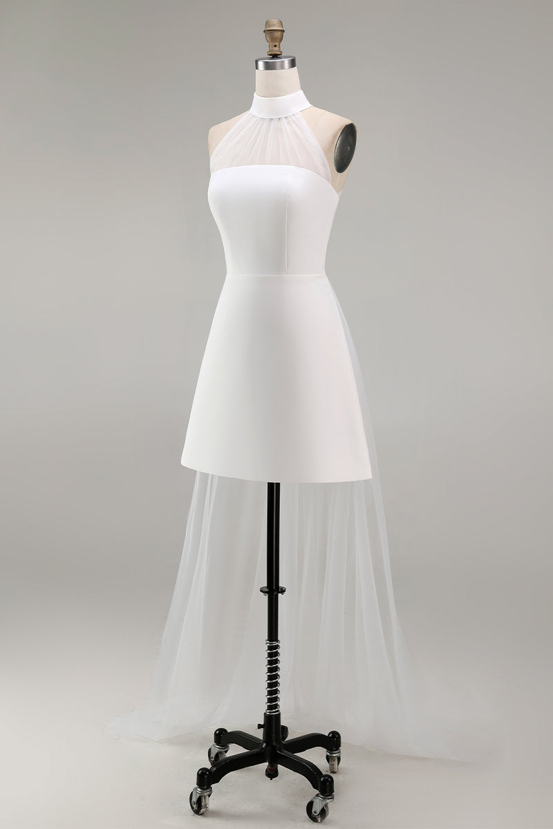 Load image into Gallery viewer, White A Line Short Engagement Dress with Cape