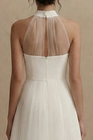 Load image into Gallery viewer, White A Line Short Engagement Dress with Cape