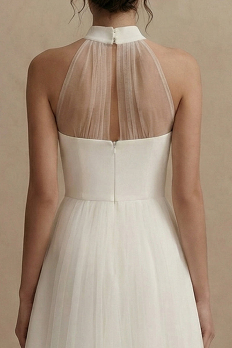 Load image into Gallery viewer, White A Line Short Engagement Dress with Cape