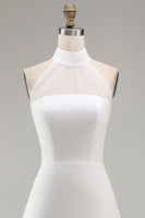 Load image into Gallery viewer, White A Line Short Engagement Dress with Cape