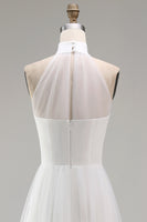 Load image into Gallery viewer, White A Line Short Engagement Dress with Cape