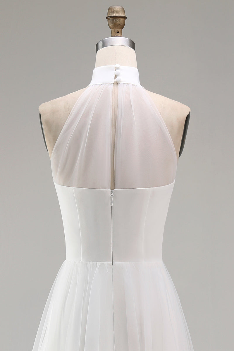 Load image into Gallery viewer, White A Line Short Engagement Dress with Cape