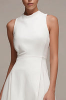 Load image into Gallery viewer, White Asymmetrical Round Neck A Line Engagement Dress with Ruffles