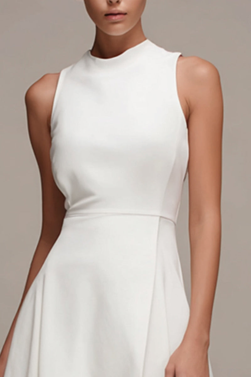 Load image into Gallery viewer, White Asymmetrical Round Neck A Line Engagement Dress with Ruffles