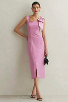 Load image into Gallery viewer, White Square Neck Bodycon Midi Engagement Dress with Bow